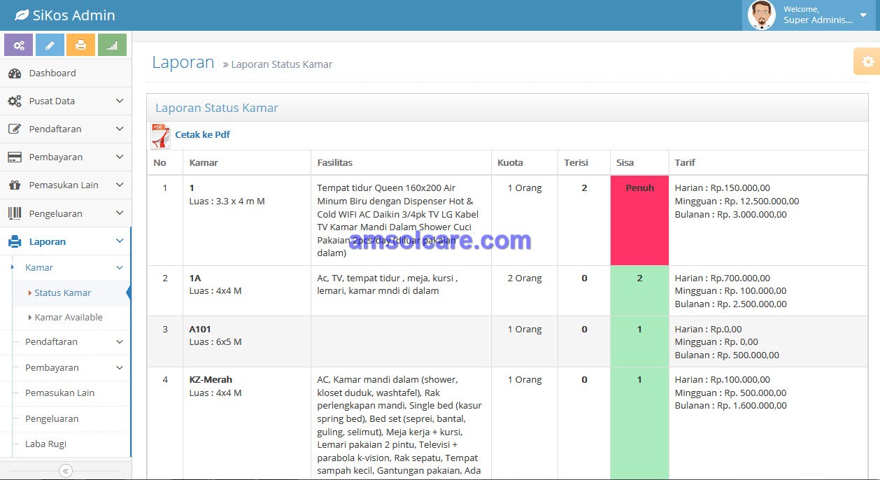 Software Sistem Informasi Kos-kosan/ Rent Room versi 3